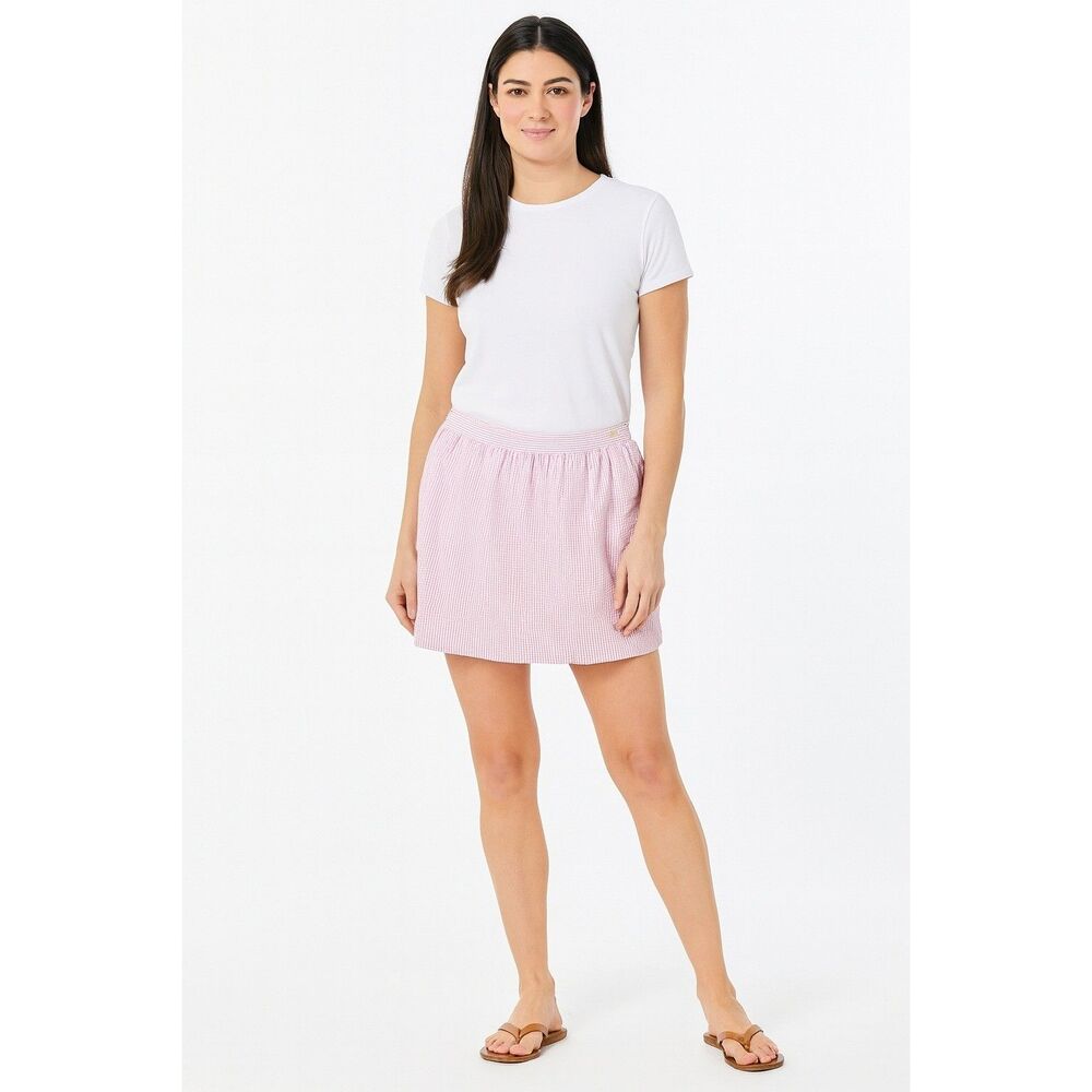 Lilly Pulitzer Women's Pink White Seersucker Textured Mini Skirt Size XL